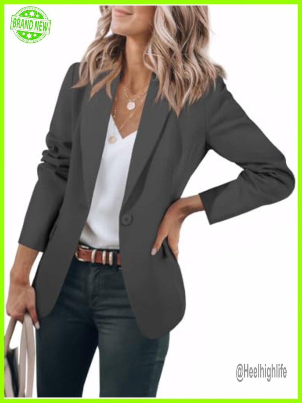 Women's Open Front Long Sleeve Blazer Slim Fit Business Office Suit Jacket